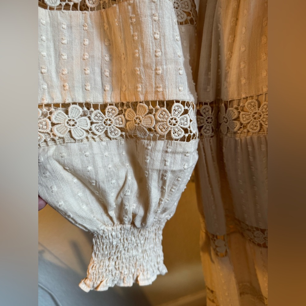 By Together Cream Crochet Floral Lace Trimmed Maxi Dress- Small NWOT - Picture 4 of 5